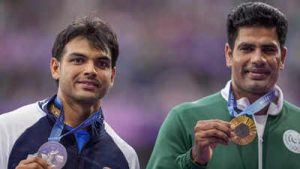 Neeraj Chopra and Arshad Nadeem PTI Photo