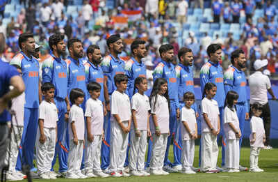 Dubai India players during the national anthem before the start of ICC Champion