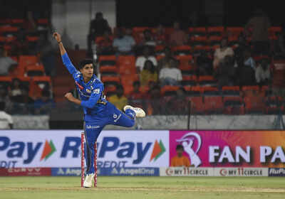 Hyderabad Mumbai Indians Vignesh Puthur bowls a delivery during the Indian Pre