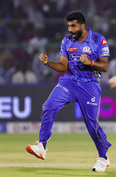 Jaipur Mumbai Indians Jasprit Bumrah celebrates the wicket of Rajasthan Royals