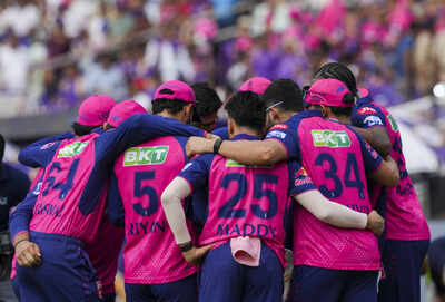 Kolkata Rajasthan Royals players huddle before an Indian Premier League IPL