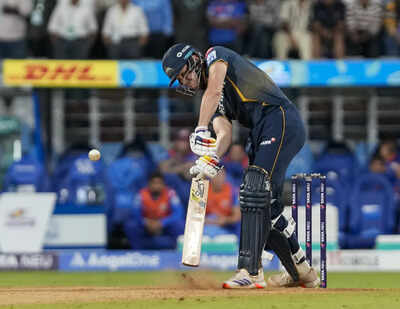 Mumbai GTs G Coetzee plays a shot during the IPL 2025 cricket match between M