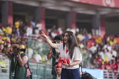 New Chandigarh Punjab Kings owner Preity Zinta gestures during an Indian Premi