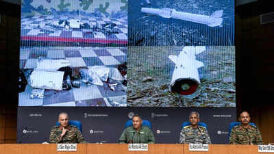 Remnants of Chinese origin PL 15 missile fired by Pakistan displayed at a media briefing by DGMOs